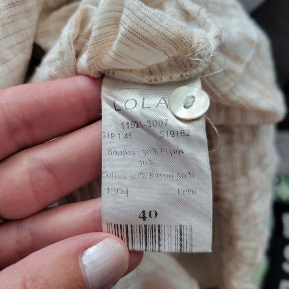 Lola Sport Women's 40 Medium Beige Ivory Cap Sleeve Midi Dress Button Down - Picture 10 of 13